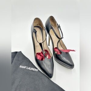 YSL Rive Gauche Mary Jane Pumps Black Leather 40 US 10 Yves Saint Laurent Heels‎